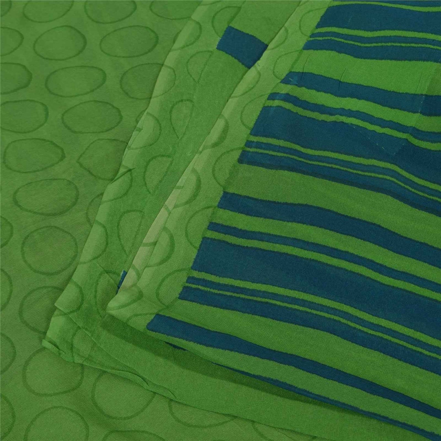 Sanskriti Vintage Sarees Green Pure Georgette Silk Print Sari 5+yd Craft Fabric