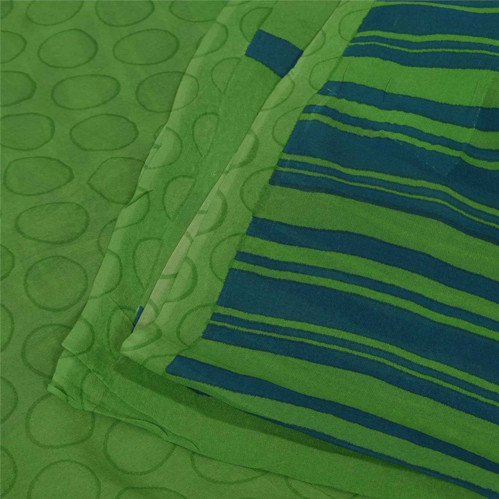 Sanskriti Vintage Sarees Green Pure Georgette Silk Print Sari 5+yd Craft Fabric