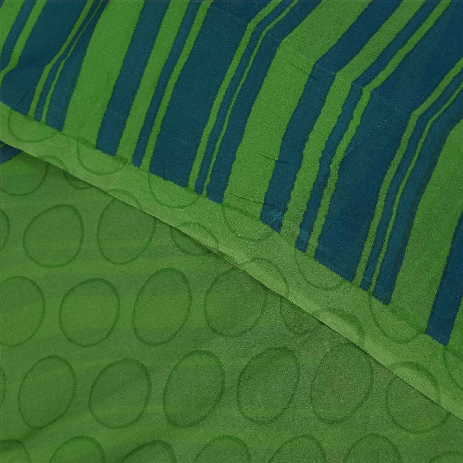 Sanskriti Vintage Sarees Green Pure Georgette Silk Print Sari 5+yd Craft Fabric