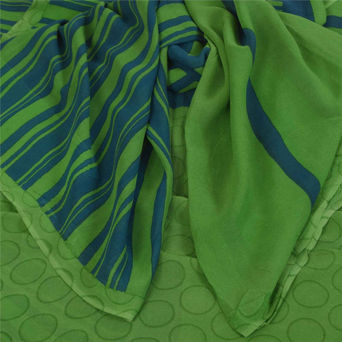 Sanskriti Vintage Sarees Green Pure Georgette Silk Print Sari 5+yd Craft Fabric