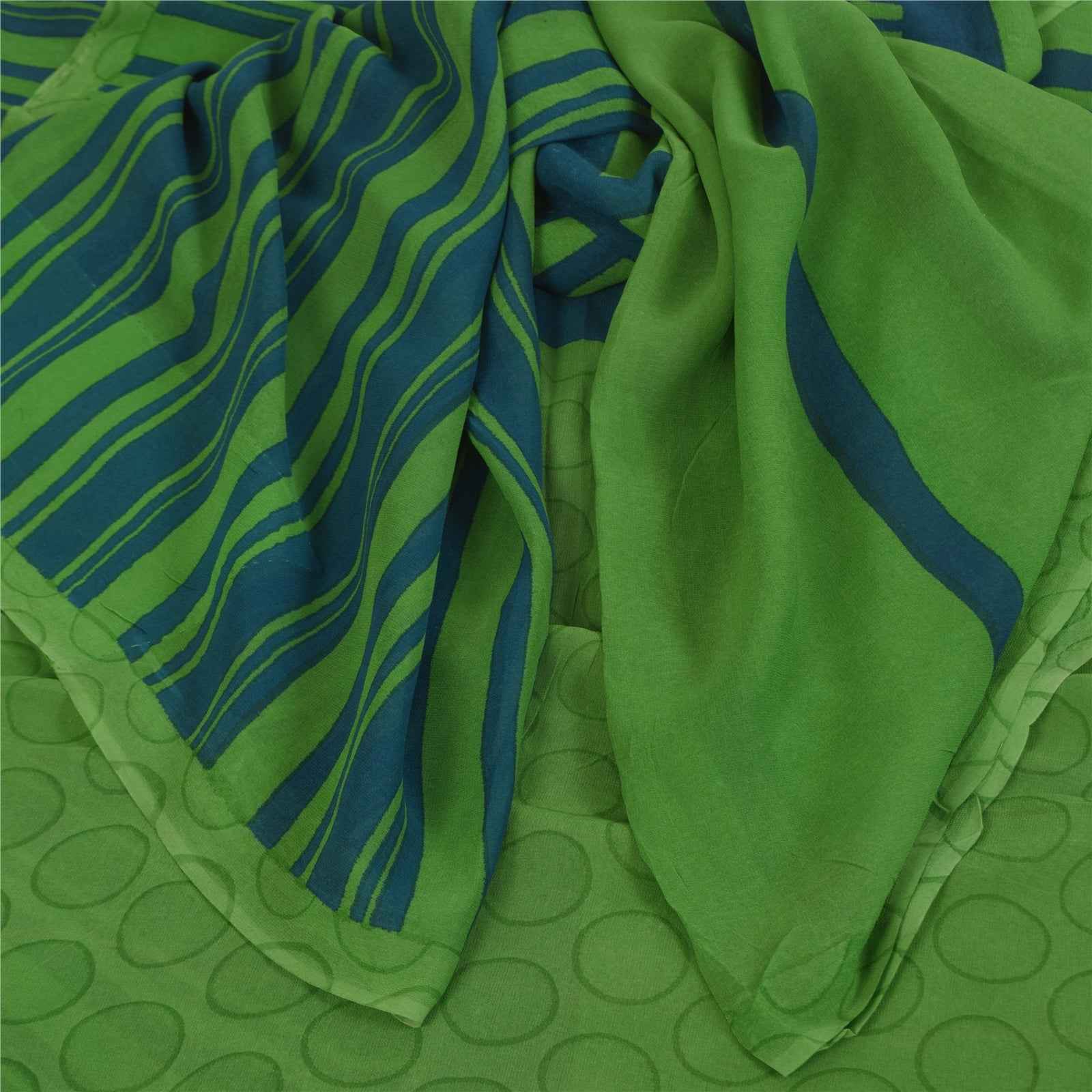 Sanskriti Vintage Sarees Green Pure Georgette Silk Print Sari 5+yd Craft Fabric