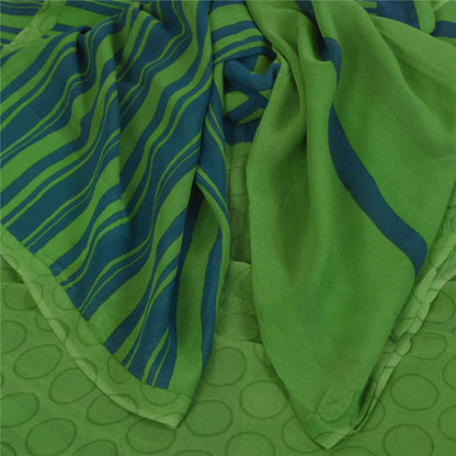 Sanskriti Vintage Sarees Green Pure Georgette Silk Print Sari 5+yd Craft Fabric