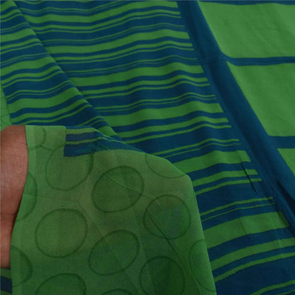 Sanskriti Vintage Sarees Green Pure Georgette Silk Print Sari 5+yd Craft Fabric