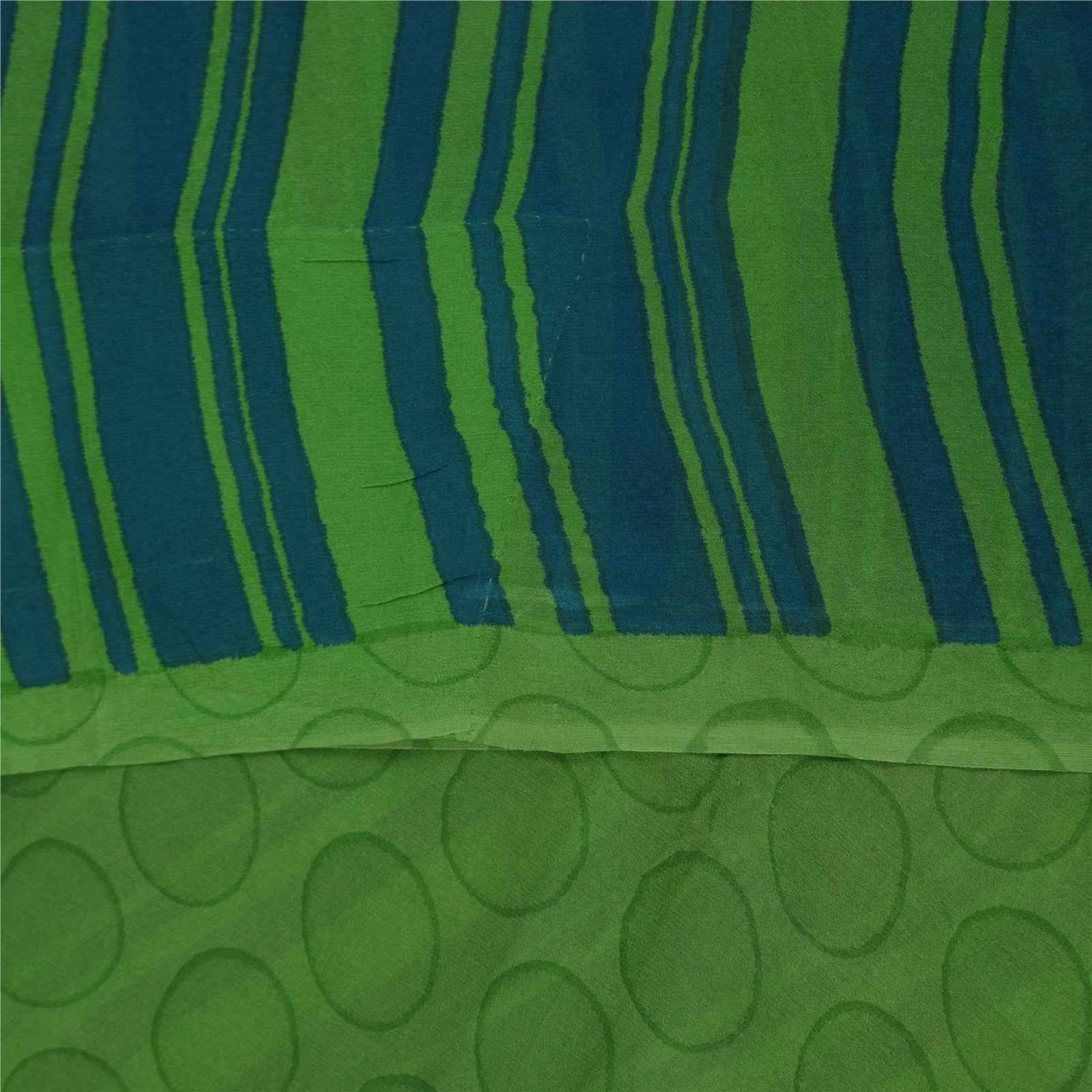 Sanskriti Vintage Sarees Green Pure Georgette Silk Print Sari 5+yd Craft Fabric