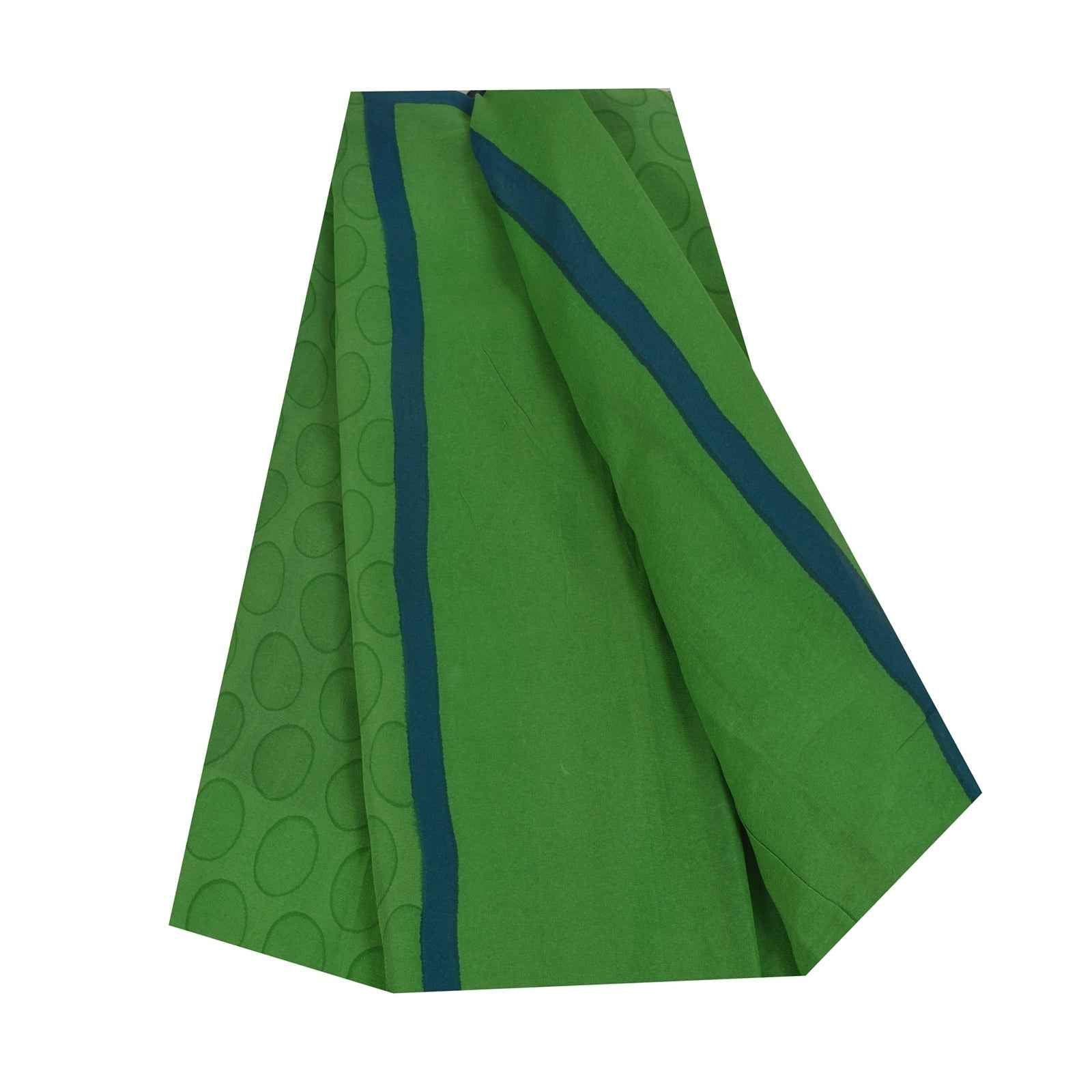 Sanskriti Vintage Sarees Green Pure Georgette Silk Print Sari 5+yd Craft Fabric