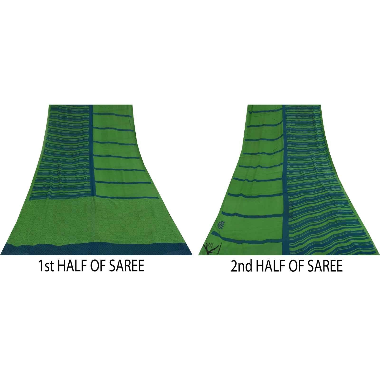 Sanskriti Vintage Sarees Green Pure Georgette Silk Print Sari 5+yd Craft Fabric