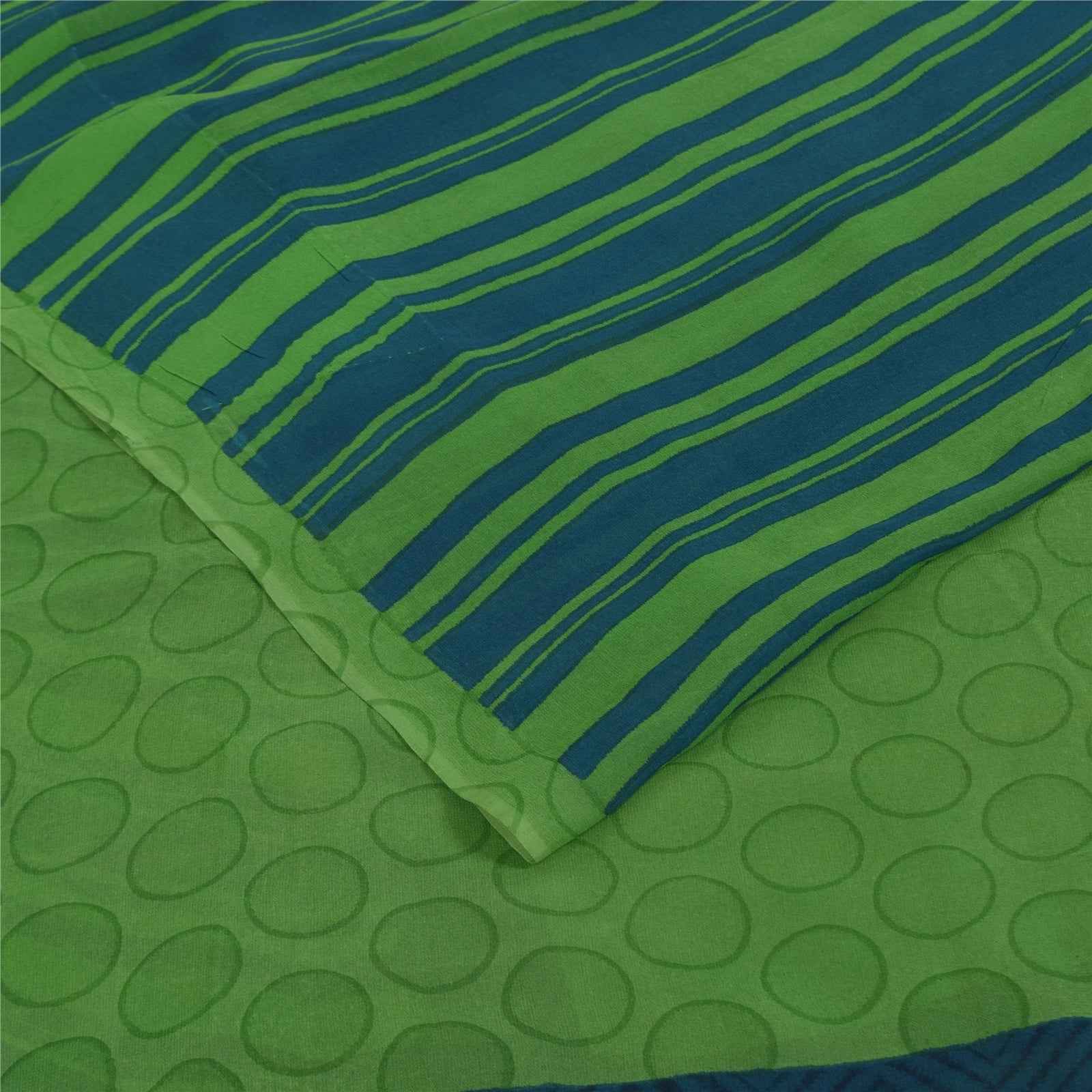 Sanskriti Vintage Sarees Green Pure Georgette Silk Print Sari 5+yd Craft Fabric