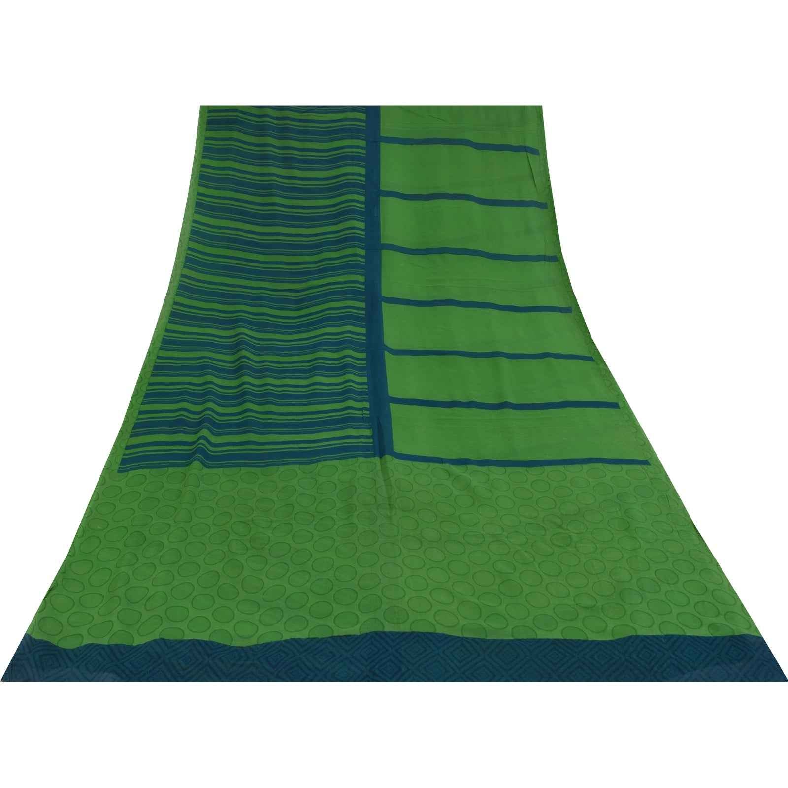 Sanskriti Vintage Sarees Green Pure Georgette Silk Print Sari 5+yd Craft Fabric