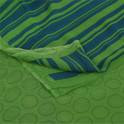 Sanskriti Vintage Sarees Green Pure Georgette Silk Print Sari 5+yd Craft Fabric