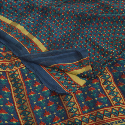 Sanskriti Vintage Sarees Blue Pure Georgette Silk Printed Sari 5+yd Craft Sustainable Fabric