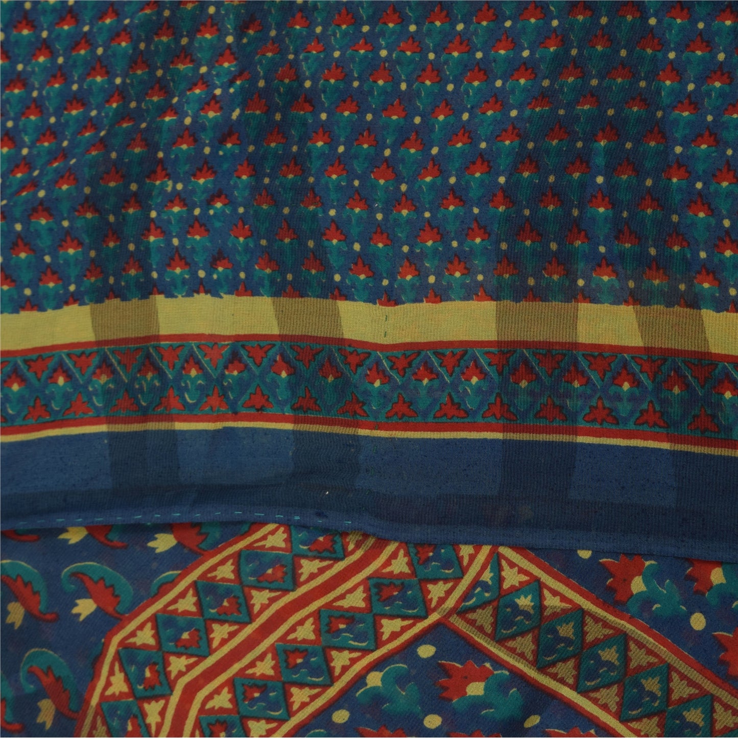 Sanskriti Vintage Sarees Blue Pure Georgette Silk Printed Sari 5+yd Craft Sustainable Fabric