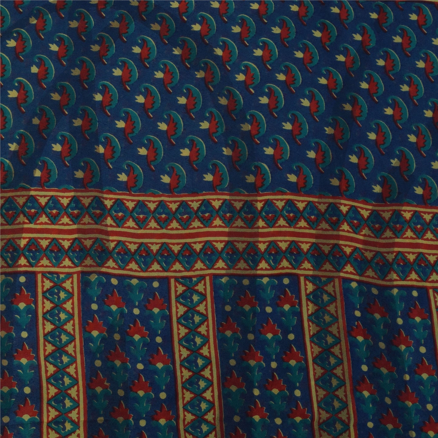 Sanskriti Vintage Sarees Blue Pure Georgette Silk Printed Sari 5+yd Craft Sustainable Fabric