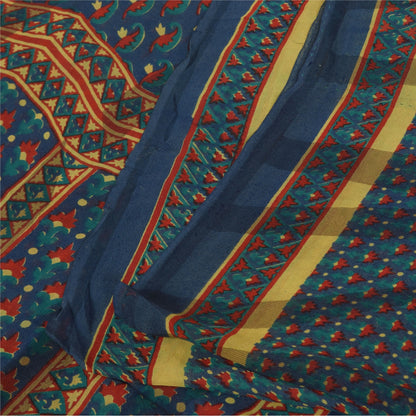 Sanskriti Vintage Sarees Blue Pure Georgette Silk Printed Sari 5+yd Craft Sustainable Fabric