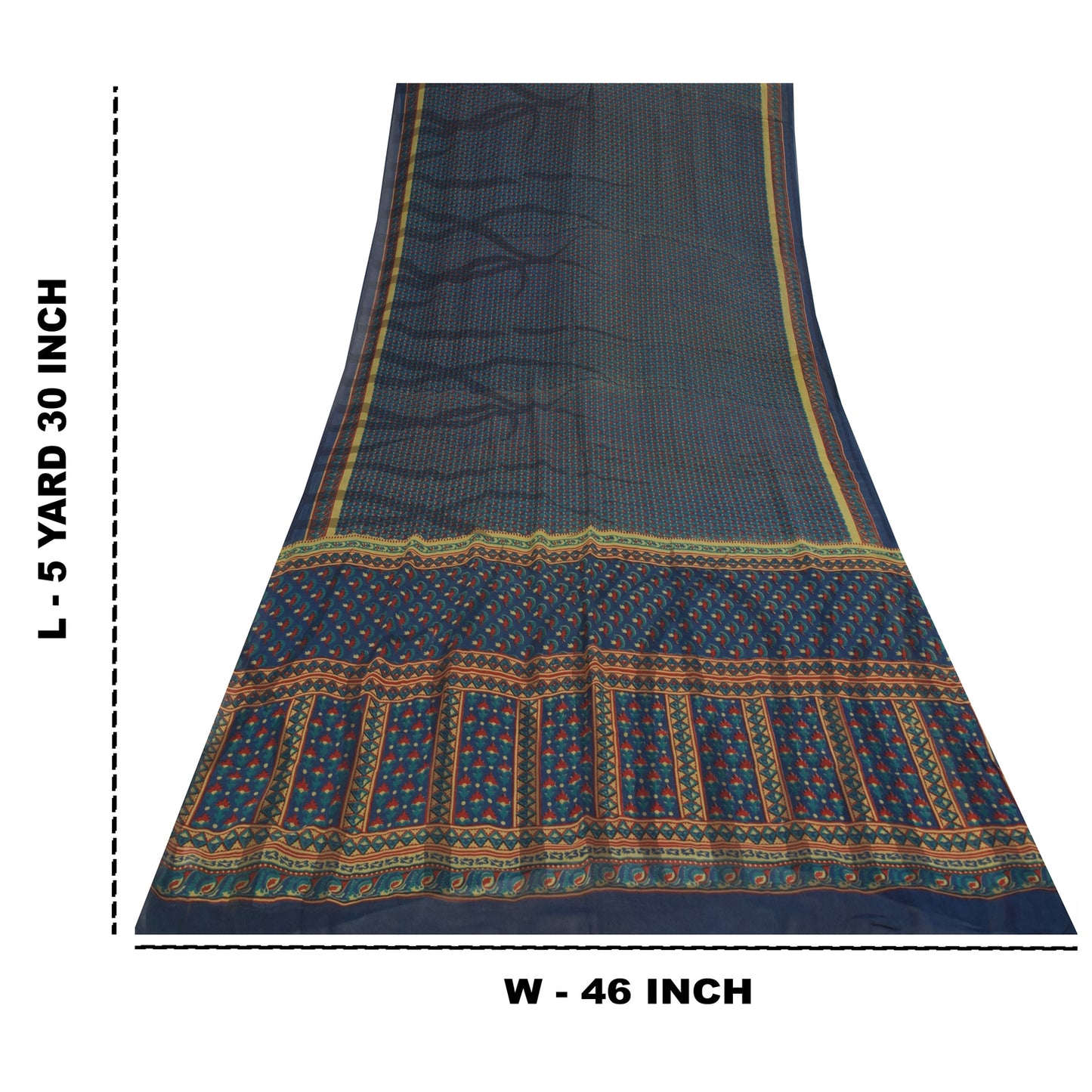 Sanskriti Vintage Sarees Blue Pure Georgette Silk Printed Sari 5+yd Craft Sustainable Fabric