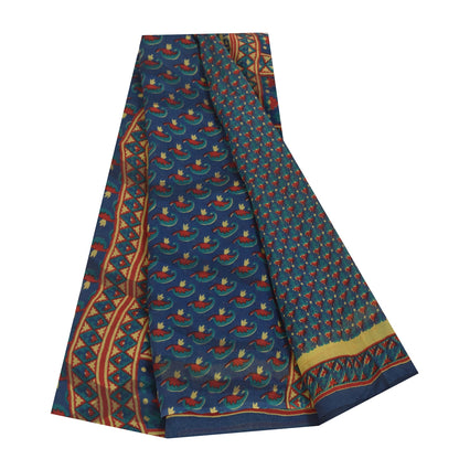 Sanskriti Vintage Sarees Blue Pure Georgette Silk Printed Sari 5+yd Craft Sustainable Fabric