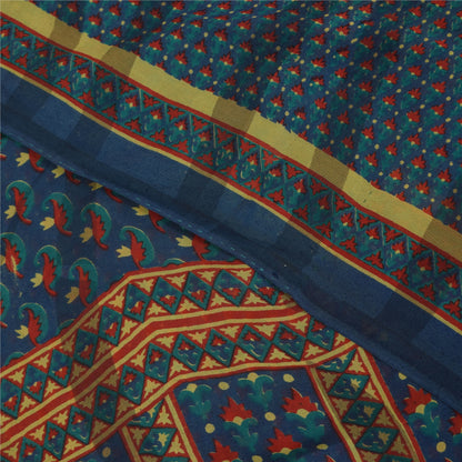 Sanskriti Vintage Sarees Blue Pure Georgette Silk Printed Sari 5+yd Craft Sustainable Fabric