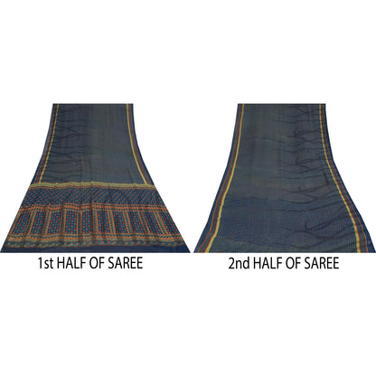 Sanskriti Vintage Sarees Blue Pure Georgette Silk Printed Sari 5+yd Craft Sustainable Fabric