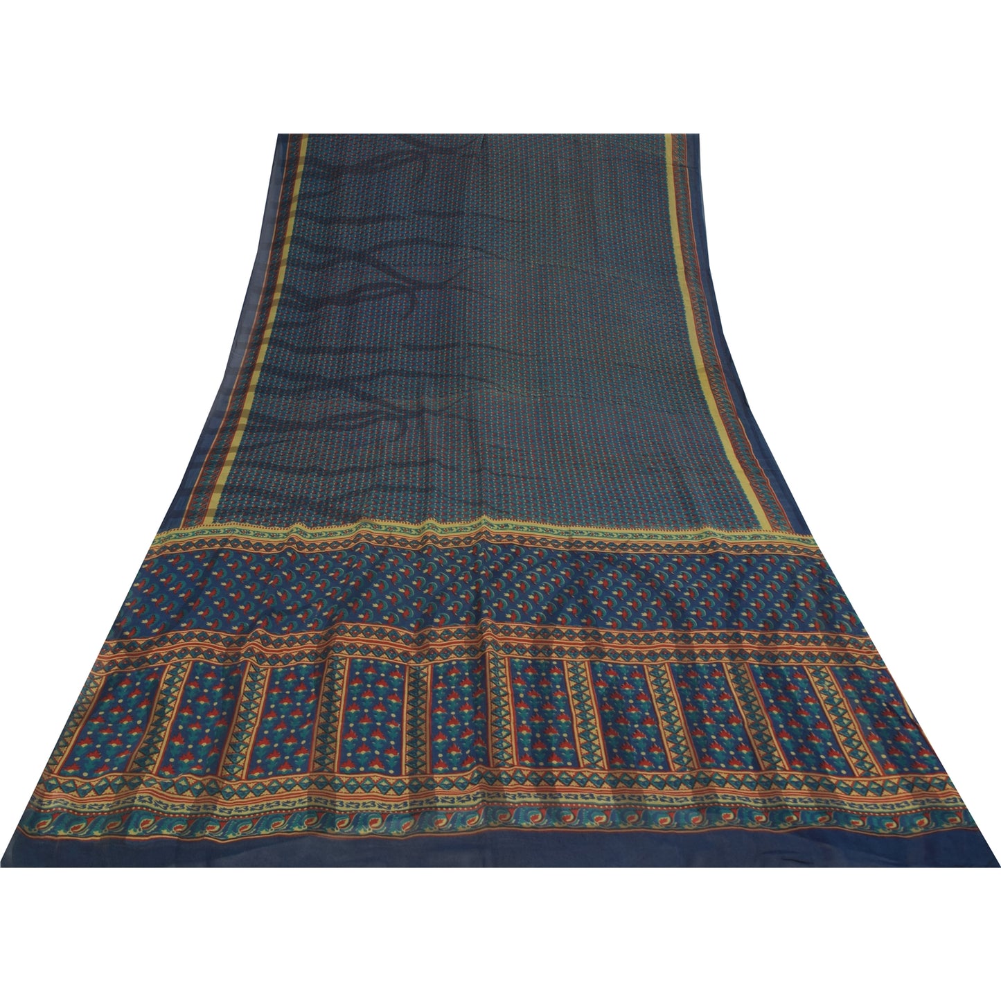 Sanskriti Vintage Sarees Blue Pure Georgette Silk Printed Sari 5+yd Craft Sustainable Fabric