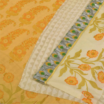Sanskriti Vintage Sarees Ivory Pure Georgette Silk Print Sari 5+yd Craft Fabric