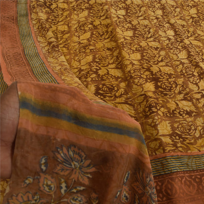 Sanskriti Vintage Sarees Brown Pure Georgette Silk Print Sari 5+yd Craft Sustainable Fabric