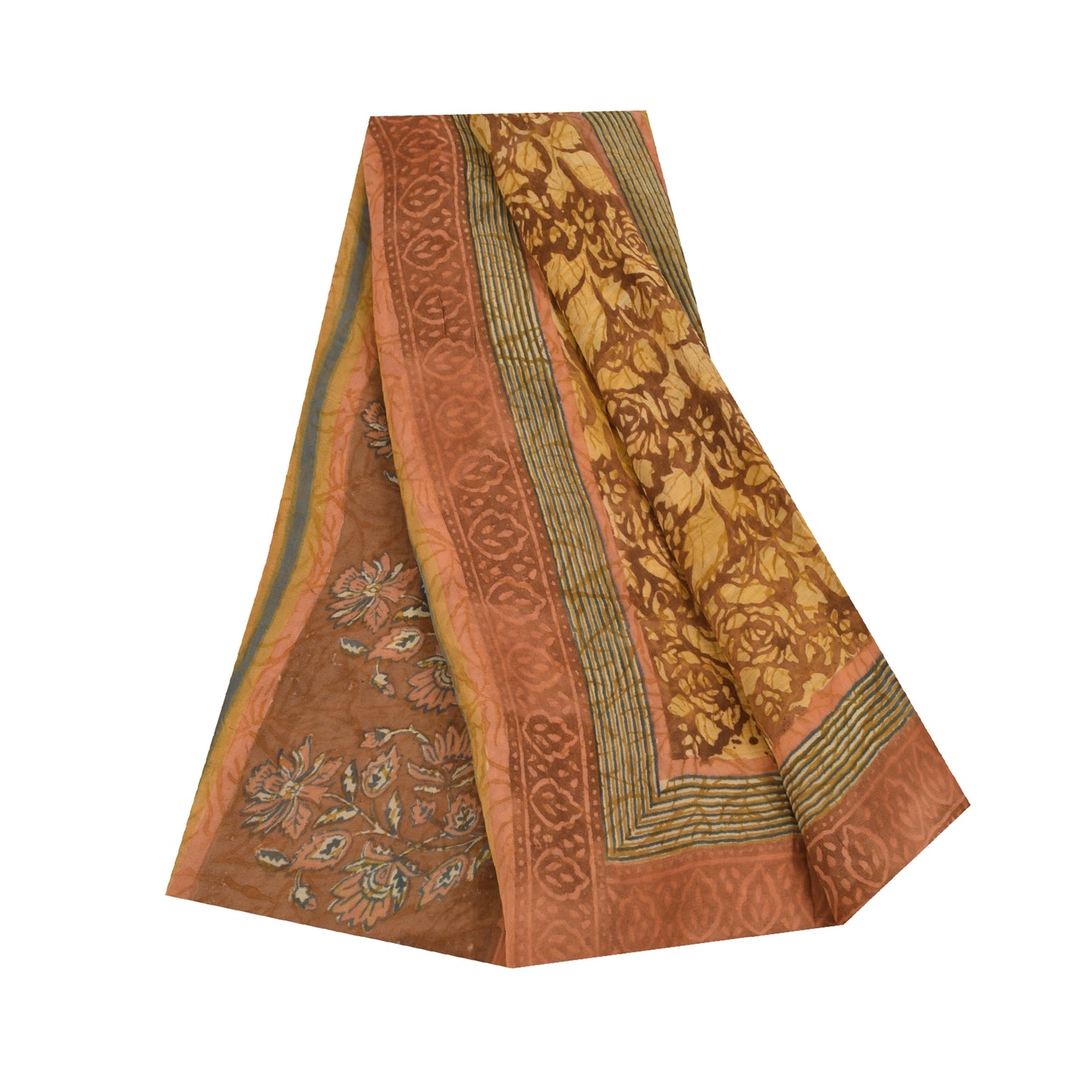 Sanskriti Vintage Sarees Brown Pure Georgette Silk Print Sari 5+yd Craft Sustainable Fabric