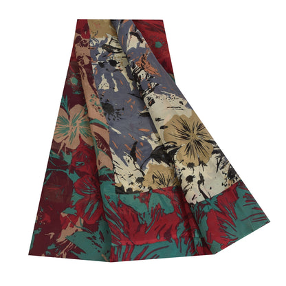 Sanskriti Vintage Sarees Ivory Pure Georgette Printed Sari 5+yd Craft Fabric