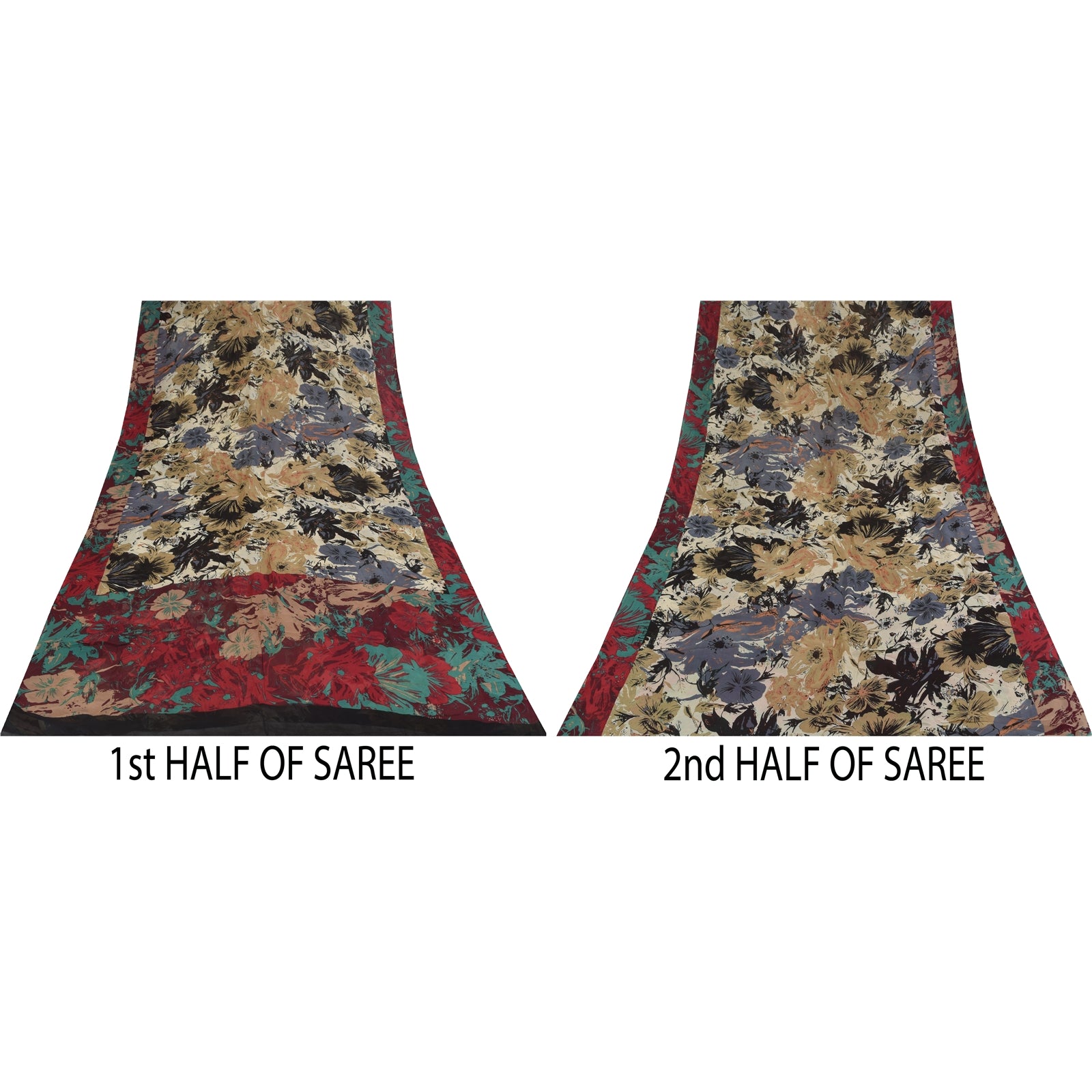 Sanskriti Vintage Sarees Ivory Pure Georgette Printed Sari 5+yd Craft Fabric