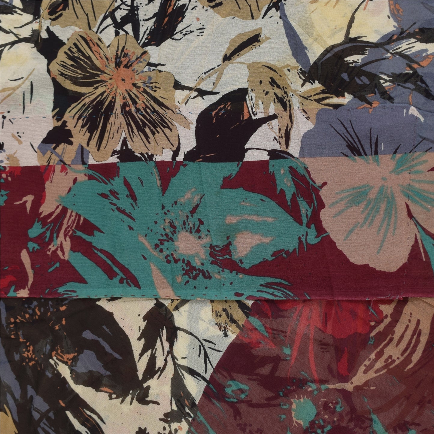 Sanskriti Vintage Sarees Ivory Pure Georgette Printed Sari 5+yd Craft Fabric