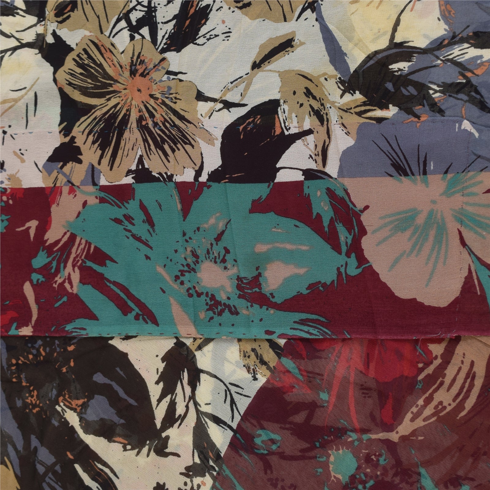 Sanskriti Vintage Sarees Ivory Pure Georgette Printed Sari 5+yd Craft Fabric