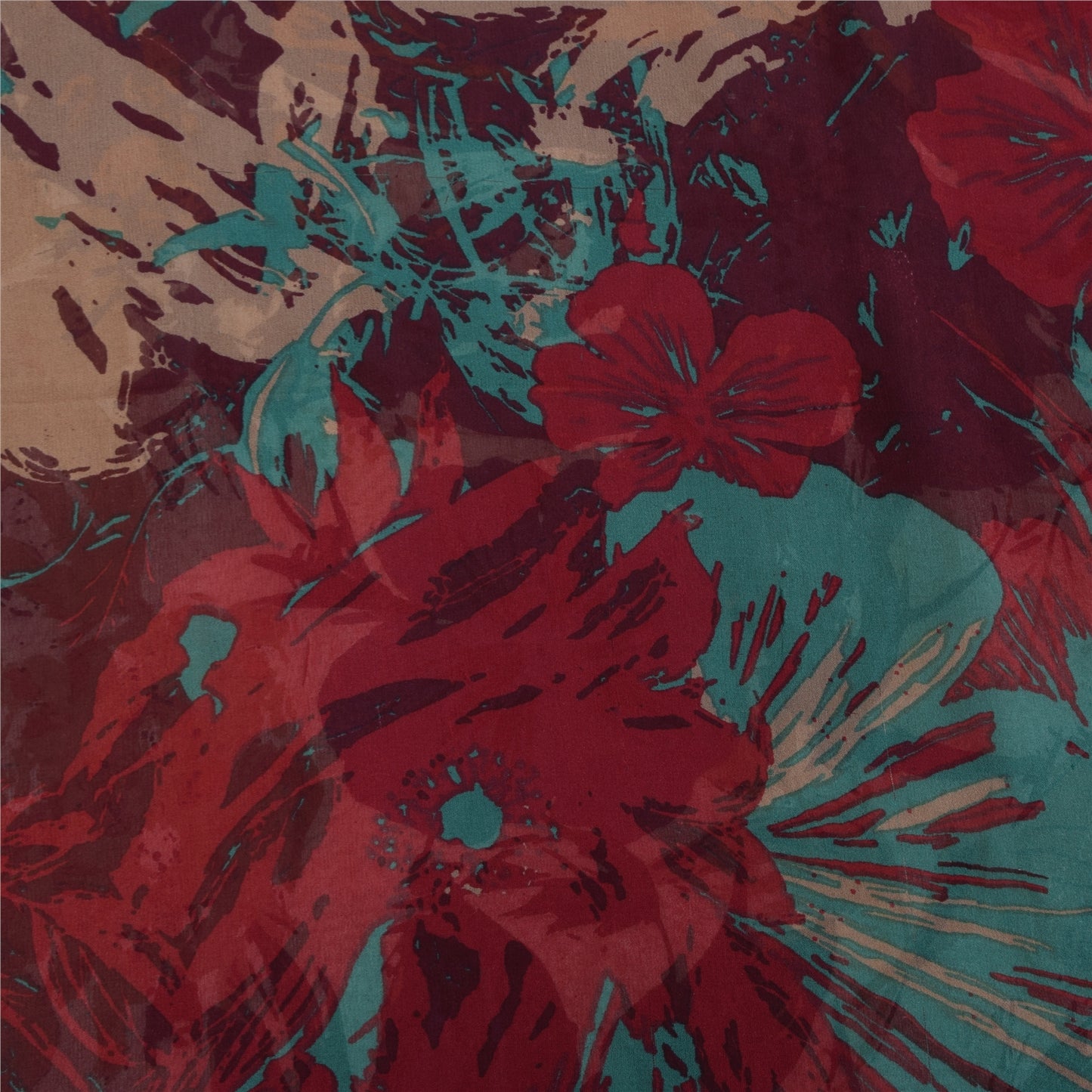 Sanskriti Vintage Sarees Ivory Pure Georgette Printed Sari 5+yd Craft Fabric