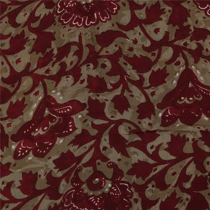 Sanskriti Vintage Sarees Red & Brown Pure Georgette Silk Print Sari 5+yd Sustainable Fabric