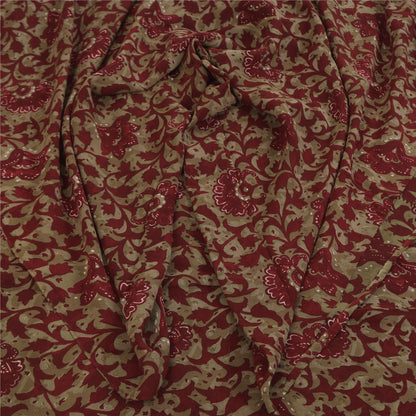 Sanskriti Vintage Sarees Red & Brown Pure Georgette Silk Print Sari 5+yd Sustainable Fabric