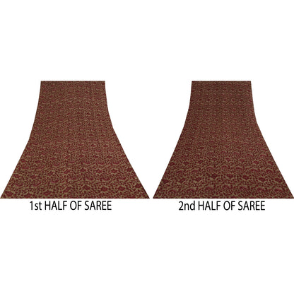 Sanskriti Vintage Sarees Red & Brown Pure Georgette Silk Print Sari 5+yd Sustainable Fabric