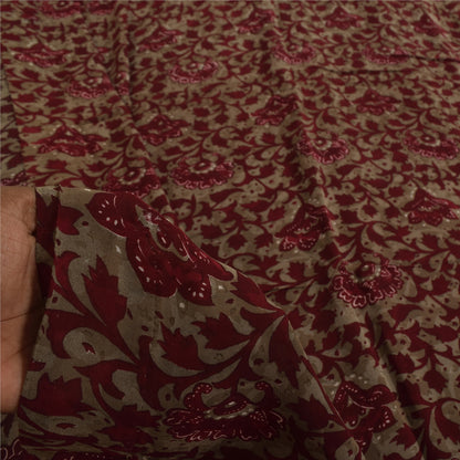 Sanskriti Vintage Sarees Red & Brown Pure Georgette Silk Print Sari 5+yd Sustainable Fabric