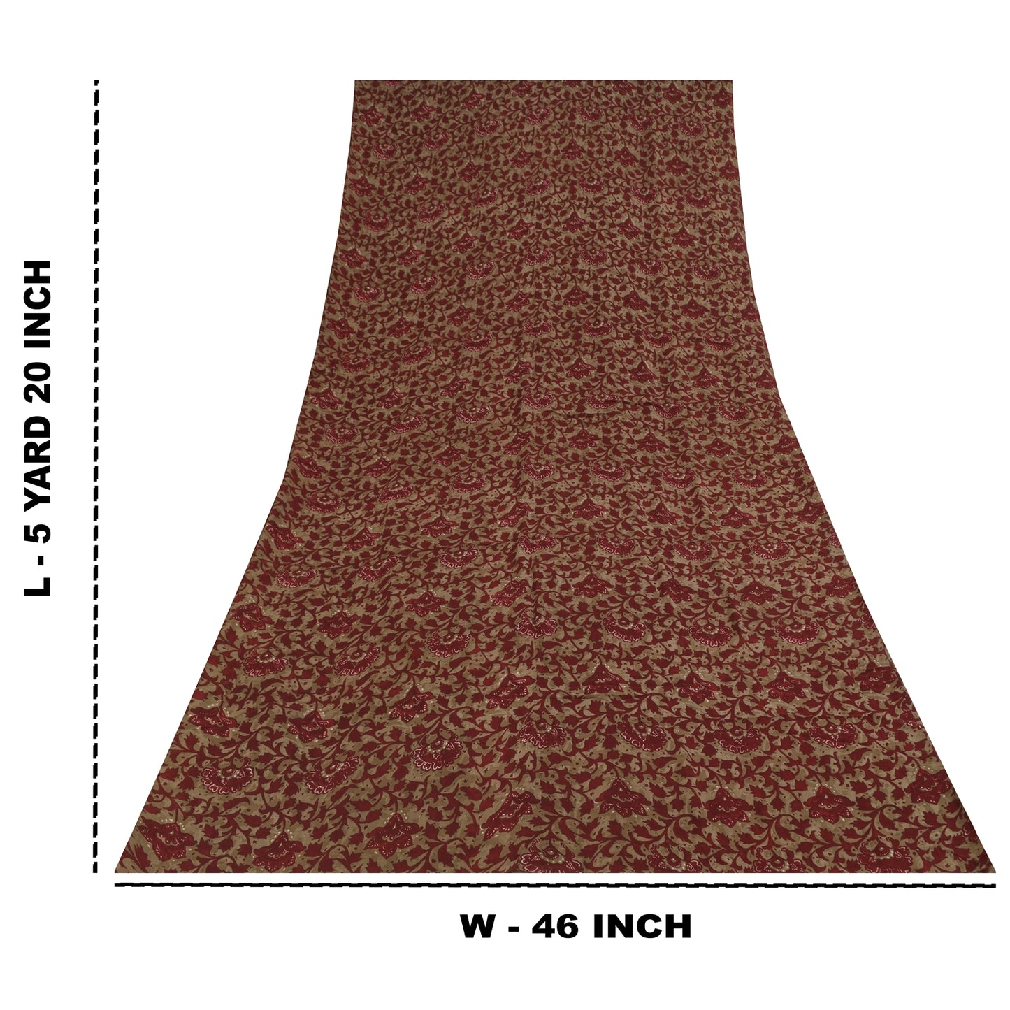 Sanskriti Vintage Sarees Red & Brown Pure Georgette Silk Print Sari 5+yd Sustainable Fabric