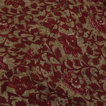 Sanskriti Vintage Sarees Red & Brown Pure Georgette Silk Print Sari 5+yd Sustainable Fabric