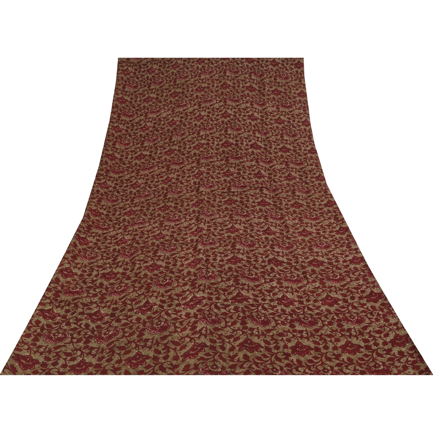 Sanskriti Vintage Sarees Red & Brown Pure Georgette Silk Print Sari 5+yd Sustainable Fabric