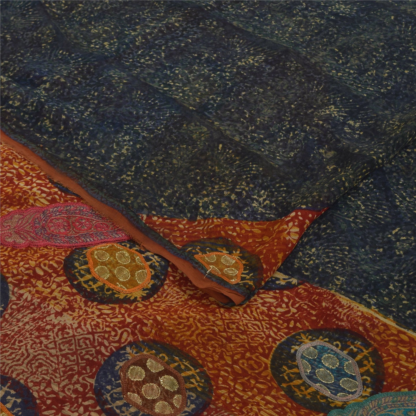 Sanskriti Vintage Sarees Pure Georgette Silk Embroidered Printed Sari 6yd Fabric