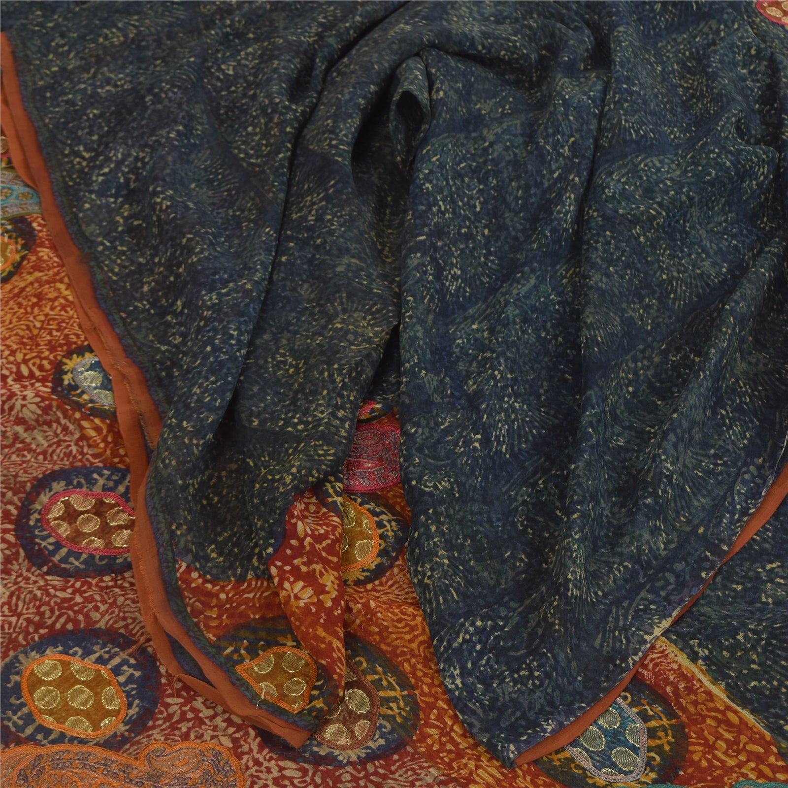 Sanskriti Vintage Sarees Pure Georgette Silk Embroidered Printed Sari 6yd Fabric