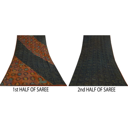 Sanskriti Vintage Sarees Pure Georgette Silk Embroidered Printed Sari 6yd Fabric