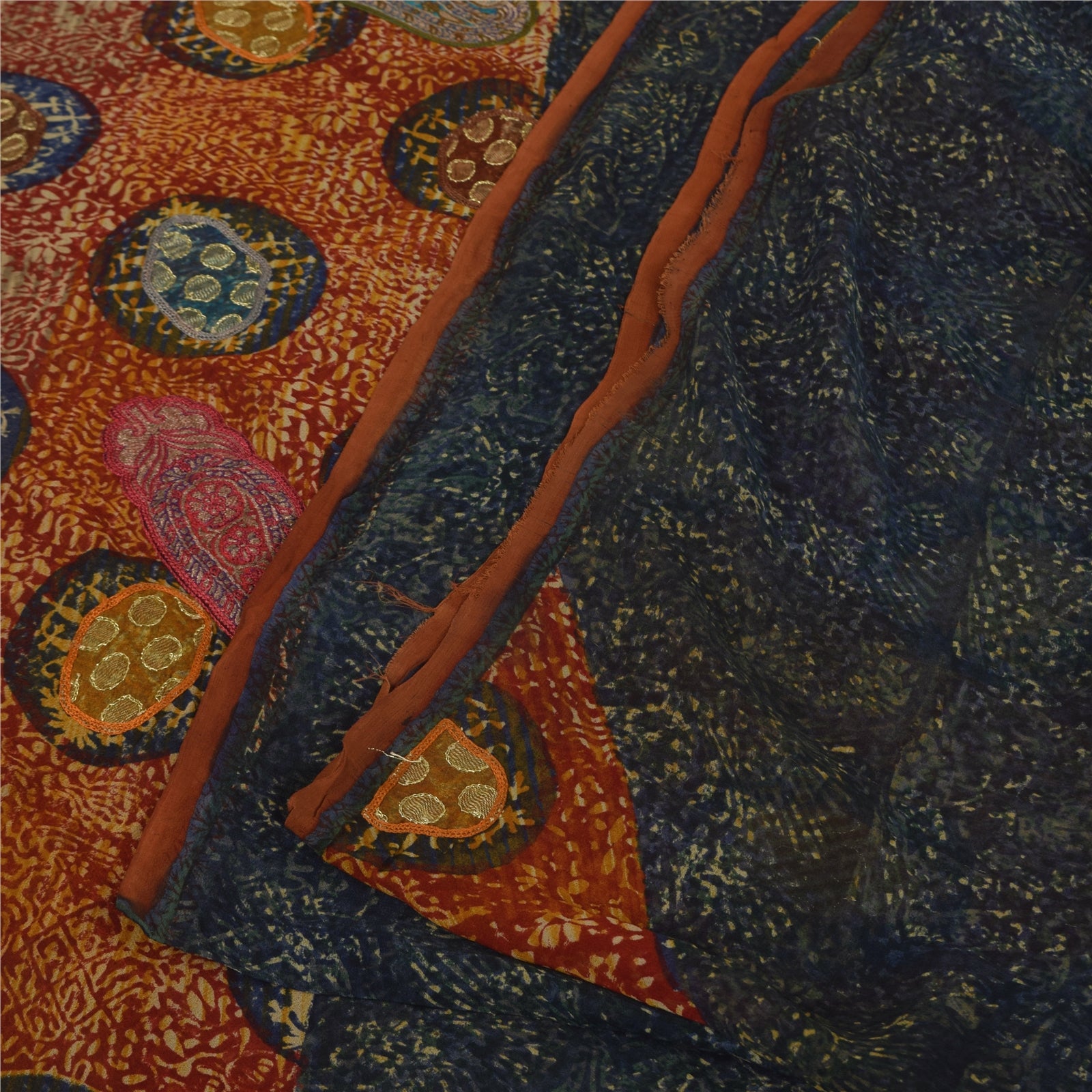 Sanskriti Vintage Sarees Pure Georgette Silk Embroidered Printed Sari 6yd Fabric