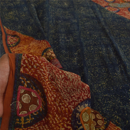 Sanskriti Vintage Sarees Pure Georgette Silk Embroidered Printed Sari 6yd Fabric