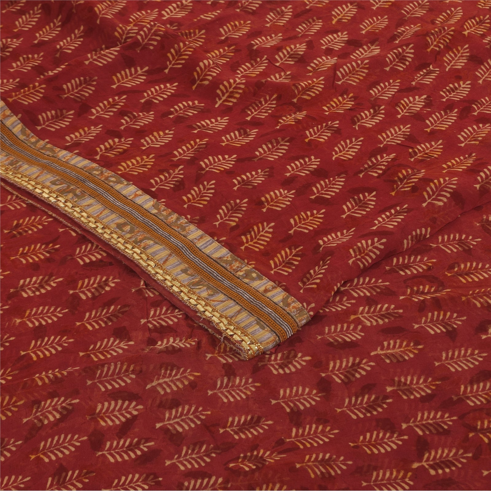 Sanskriti Vintage Sarees Red Pure Georgette Hand Block Printed Sari 5+yd Fabric