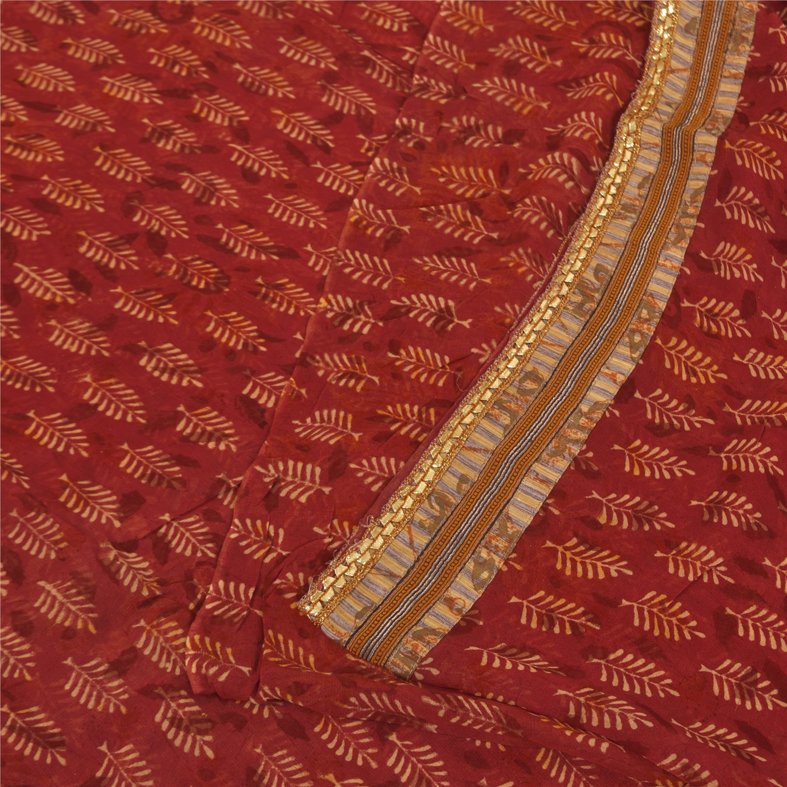 Sanskriti Vintage Sarees Red Pure Georgette Hand Block Printed Sari 5+yd Fabric