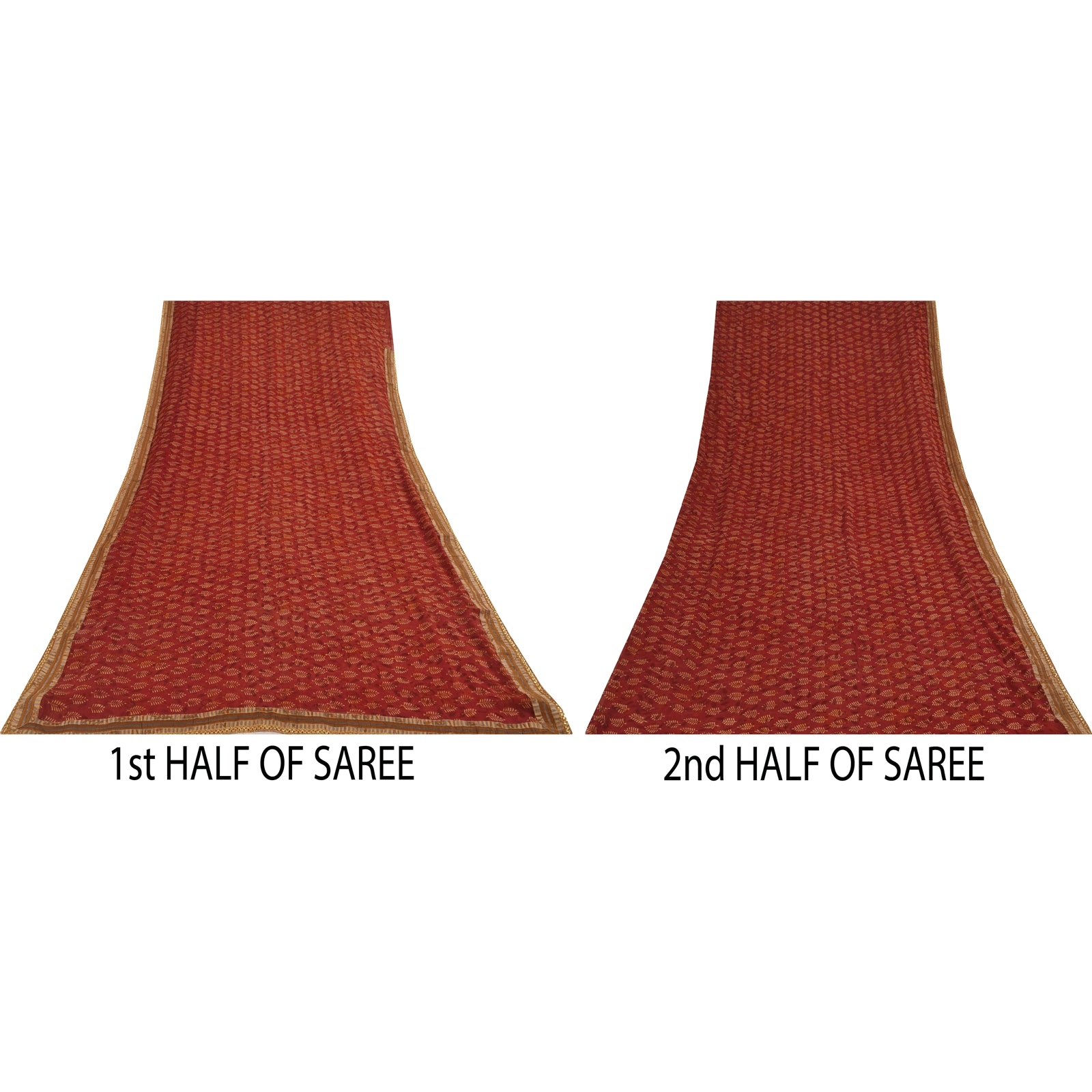 Sanskriti Vintage Sarees Red Pure Georgette Hand Block Printed Sari 5+yd Fabric