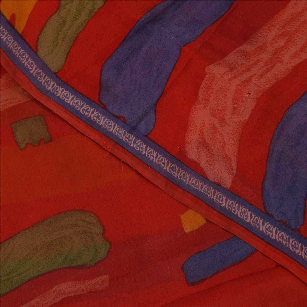 Сари Санскрити Винтаж Красный Чистый Шелк Жоржет Напечатанное Сари 6yd Craft Экологичная Ткань