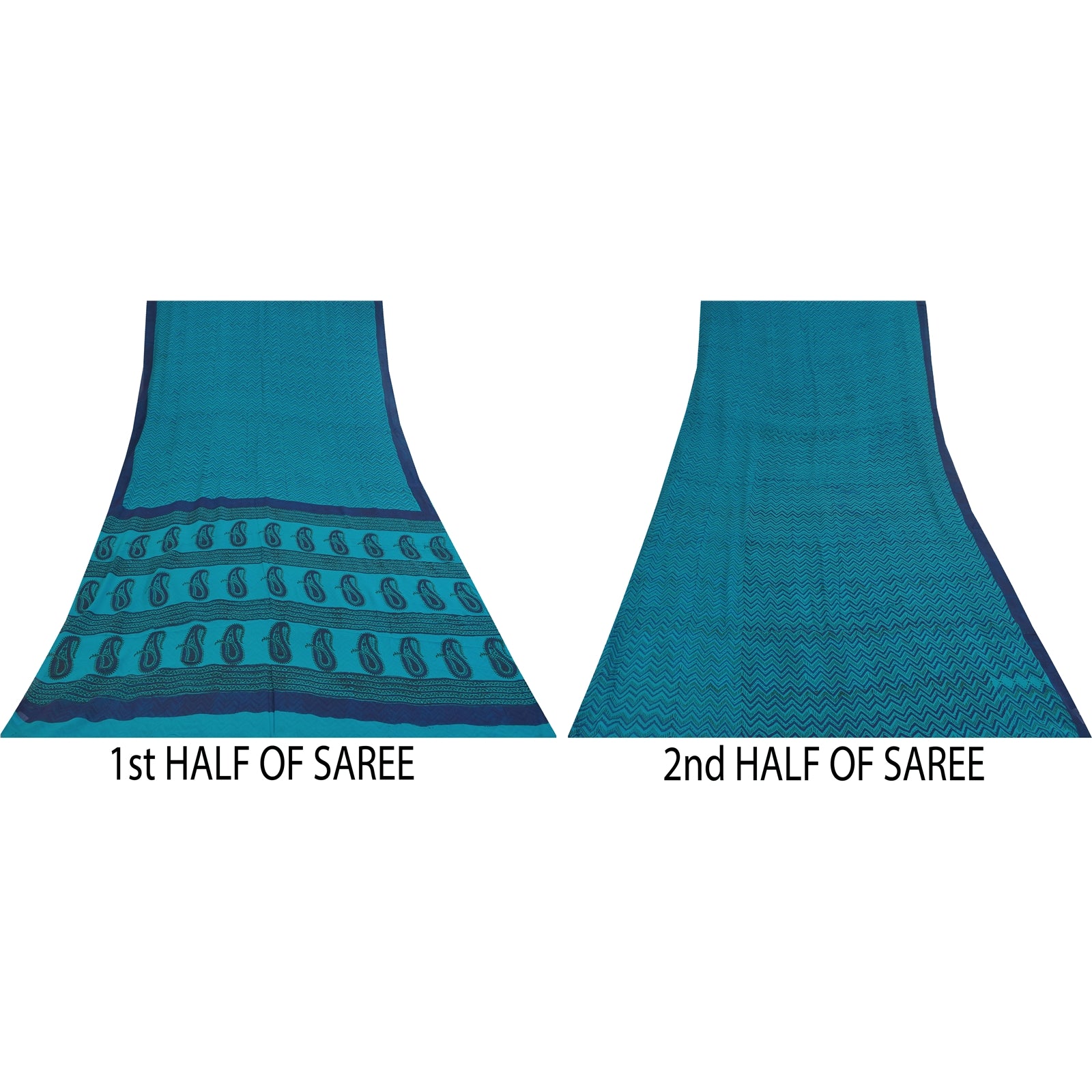 Sanskriti Vintage Sarees Blue Pure Georgette Hand Block Printed Sari 5+yd Sustainable Fabric