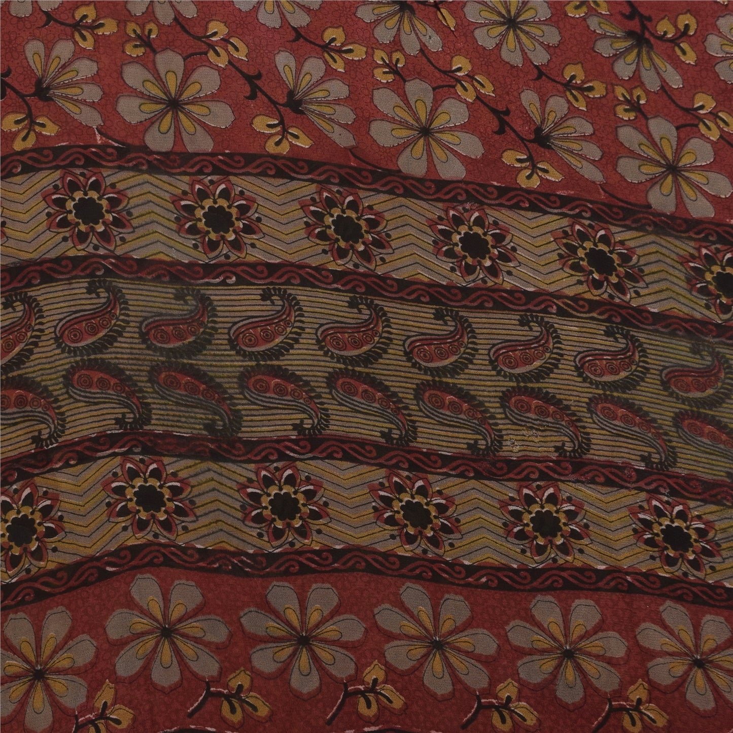 Sanskriti Vintage Sarees Red Pure Georgette Silk Printed Sari 5+yd Craft Sustainable Fabric