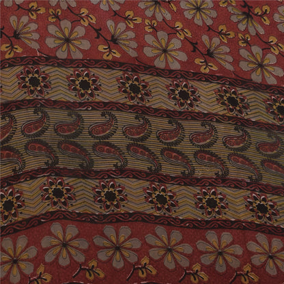 Sanskriti Vintage Sarees Red Pure Georgette Silk Printed Sari 5+yd Craft Sustainable Fabric