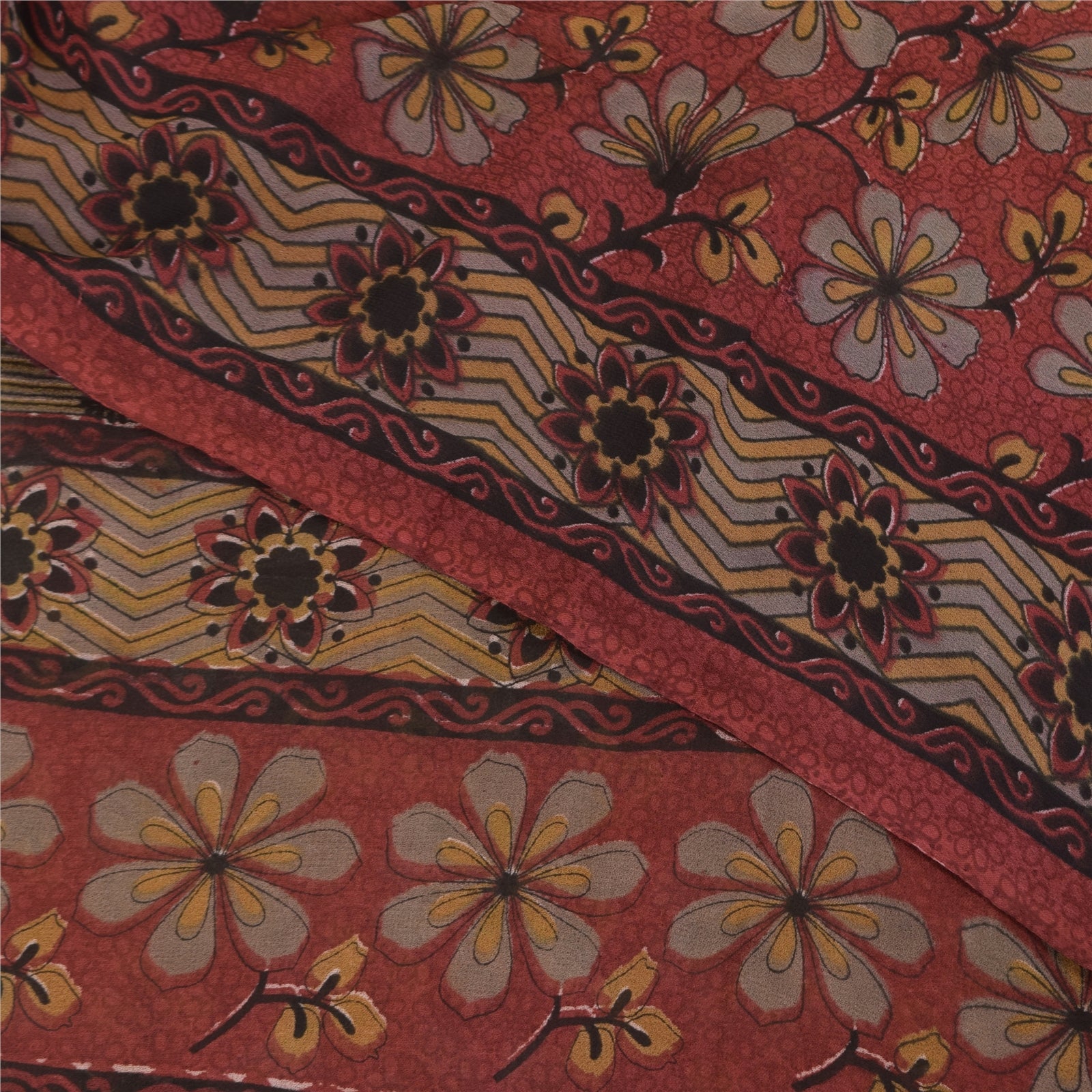 Sanskriti Vintage Sarees Røde Ren Georgette Silke Trykt Sari 5+ yard Håndværk Bæredygtigt Stoff